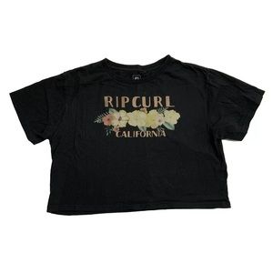 Rip Curl Floral Print Black Oversized Crop Top Tee T-Shirt Women’s Size Large